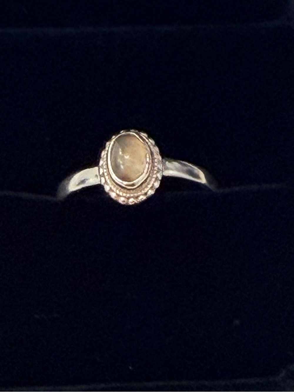 925 Stamped Silver Oval Neutral Cabochon Statement Ring, Size 8–8.5